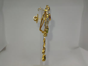 18K Yellow Gold Pendant Earring with Diamond & Multi Tourmaline Natural Gemstone Tassel Elegant Jewellery Set