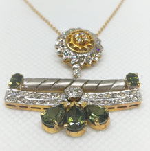 18K Yellow Gold Pendant Earring with Diamond & Green Tourmaline Natural Forest Floral Jewellery Set