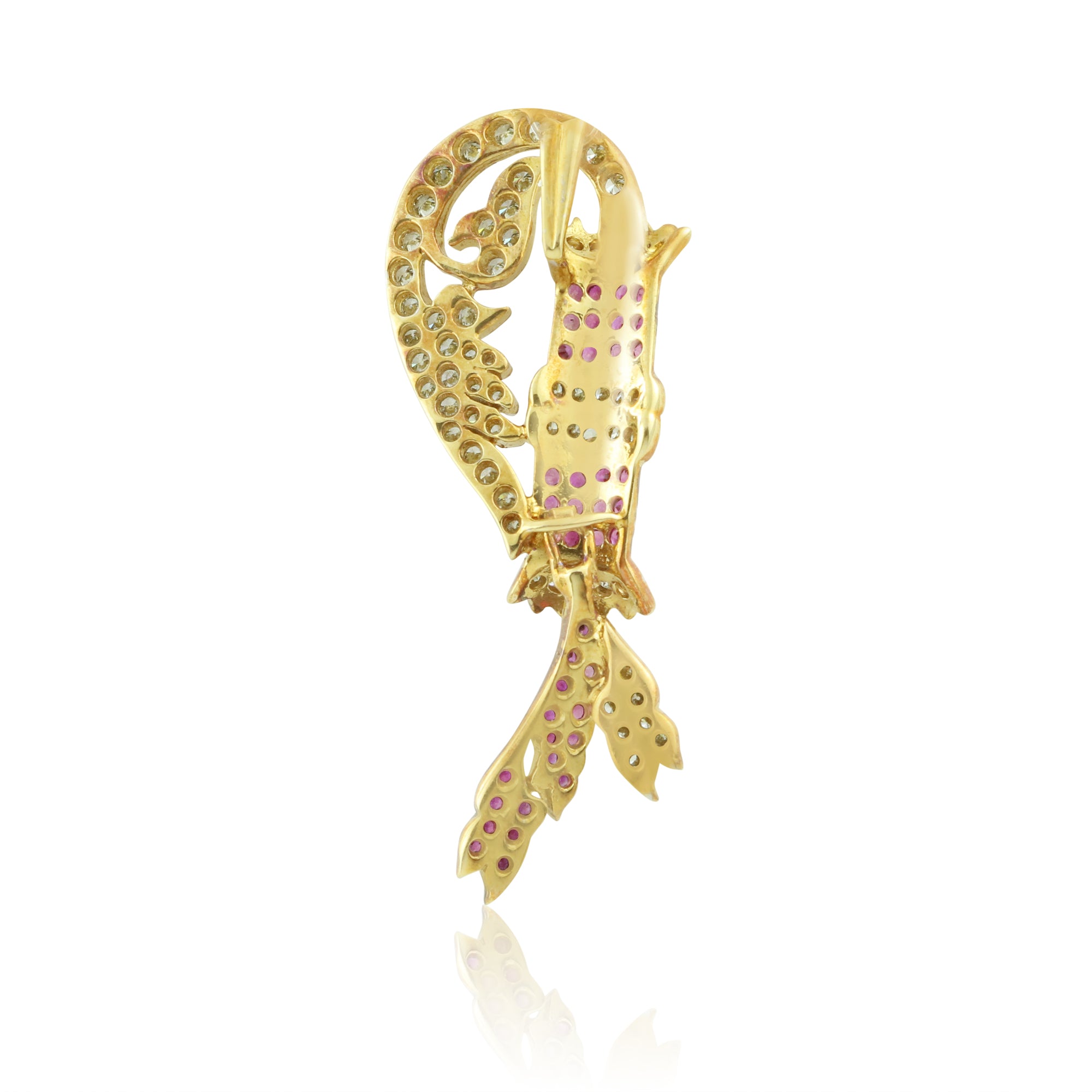 18K Yellow Gold Pendant Earring with Ruby & Diamond Natural Feather Design Jewellery Set