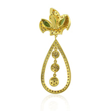 18K Yellow Gold | Natural Diamond & Tourmaline Pendant & Earrings Set | Floral Marquise Statement Jewelry
