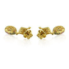 18K White Yellow Dual Gold Pendant Earring with Pink Tourmaline Sapphire Natural Diamond Drop Embedded Gemstone Jewellery Set