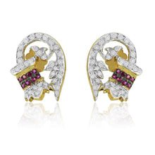 18K Yellow Gold Pendant Earring with Ruby & Diamond Natural Feather Design Jewellery Set