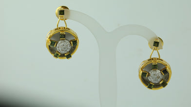 18K Yellow Gold Pendant Earring with Diamond & Green Tourmaline Natural Gemstones Hoop Wheel Style Jewellery Set