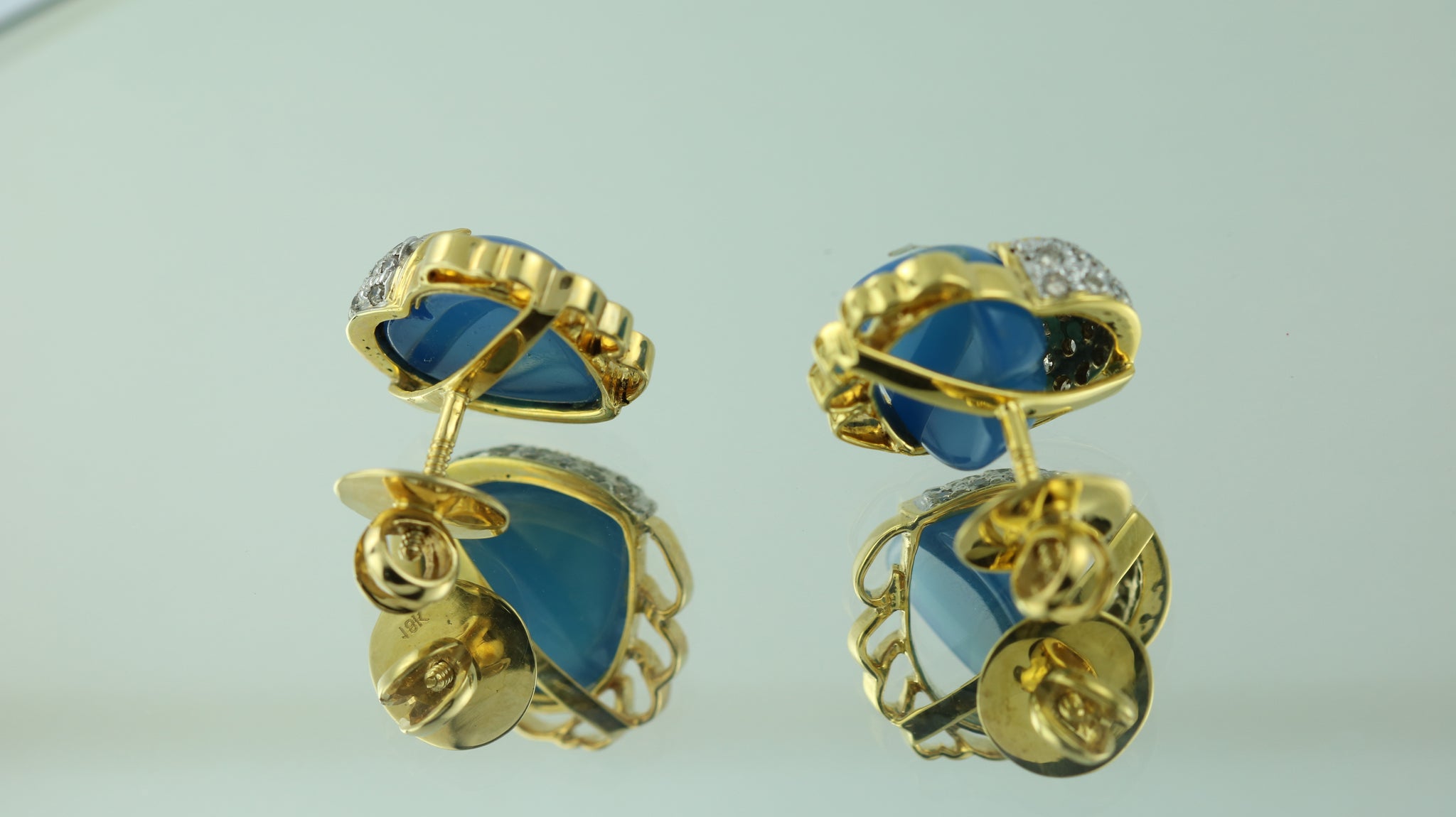 18K Yellow Gold Pendant Earring Chain with Chalcedony Heart & Natural Diamond Jewellery Set