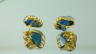 18K Yellow Gold Pendant Earring Chain with Chalcedony Heart & Natural Diamond Jewellery Set