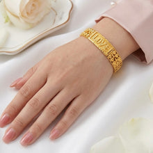 Yellow Gold Micron Plated Bracelet – Engraved Love Initials & Heart Motifs