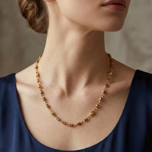 Gold Plated Barrel Link Chain Necklace | Engraved Beads Texture | Contemporary Unisex Design