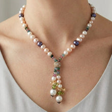Natural Multi Tourmaline Pearl Citrine Peridot Beads Gemstone Tassel Necklace