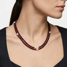 Natural Garnet Tyre & Plain Pearl Two Strand Gemstone Necklace