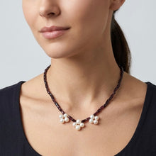 Natural Garnet with Pearl Plain Round Gemstone Necklace