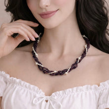 Natural Garnet Tube & Plain Pearl Twisted Gemstone Necklace