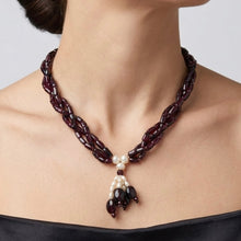 Natural Garnet Tube Mani Shape with Plain Pearl Gemstone Necklace