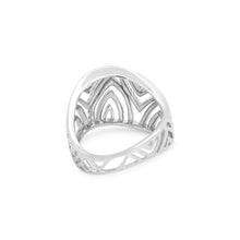 18K White Gold Abstract Wave Cocktail Band | Natural Diamond Openwork Geometric Pavé Design | Bold Statement Jewelry