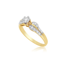 18K Yellow Gold Bypass Engagement Ring | Natural Diamond Solitaire Center Pavé Accents | Perfect Proposal Ring