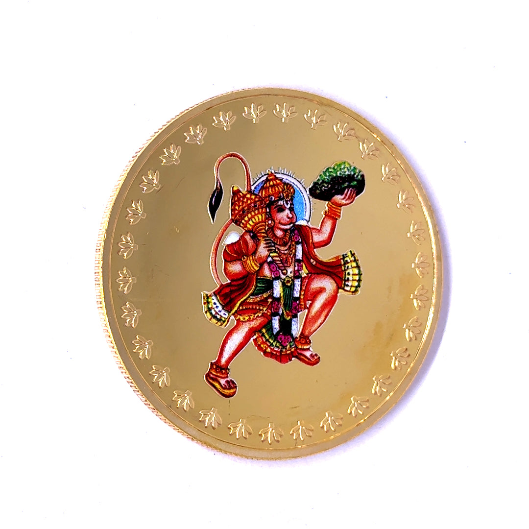 Lord Hanuman 24K Gold Plated Swiss Coin – Protective Talisman of Strength, Courage & Divine Power