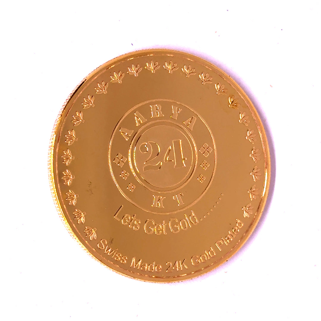 Radha Krishna 24K Gold Plated Swiss Coin – Sacred Symbol of Love, Devotion & Divine Blessings