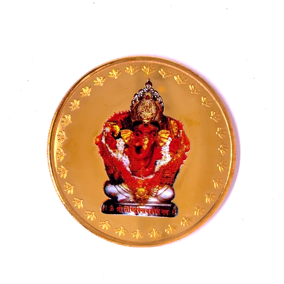 Lord Ganesha 24K Gold Plated God Coin Auspicious Swiss Made Talisman for Prosperity, Wisdom & Protection
