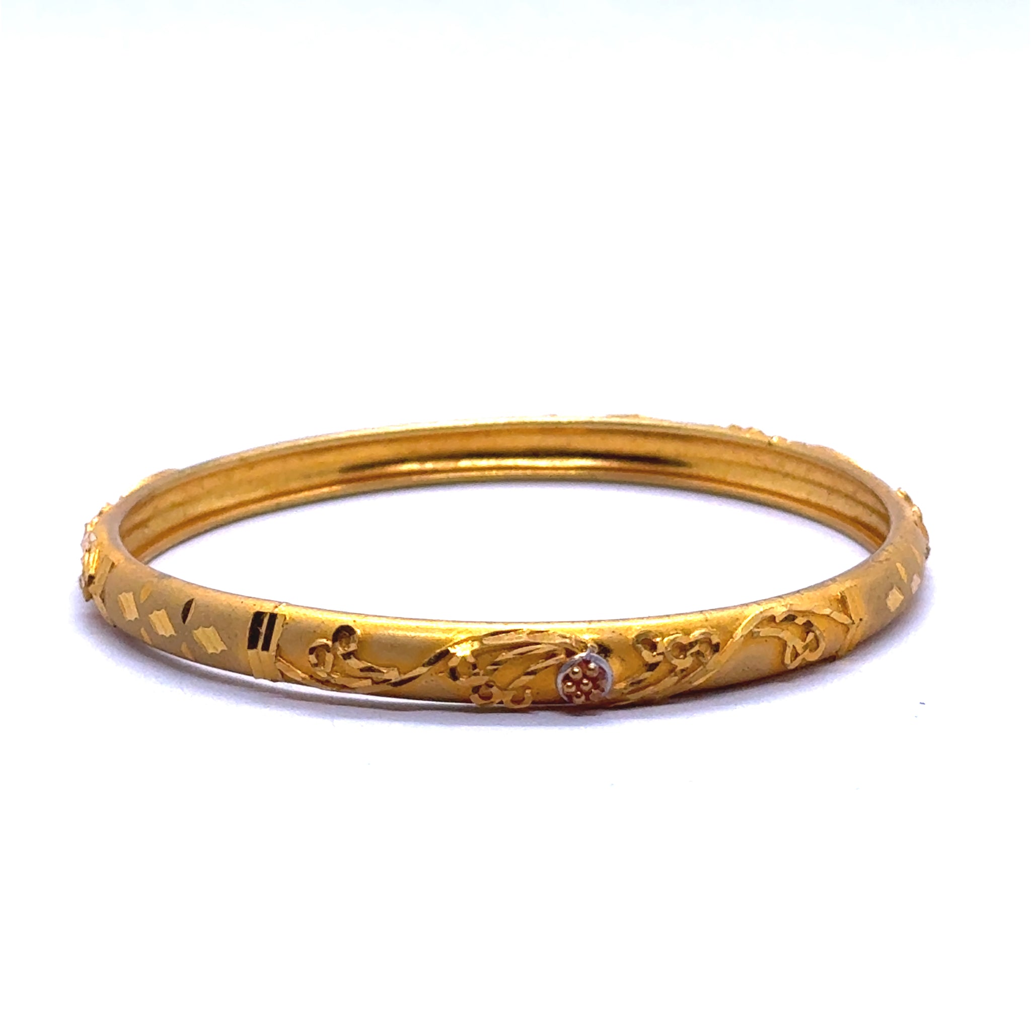 Vintage-Inspired Yellow Gold Plated Bangles with Detailed Geometric Engravings and Traditional Electroplated Gold Bangle