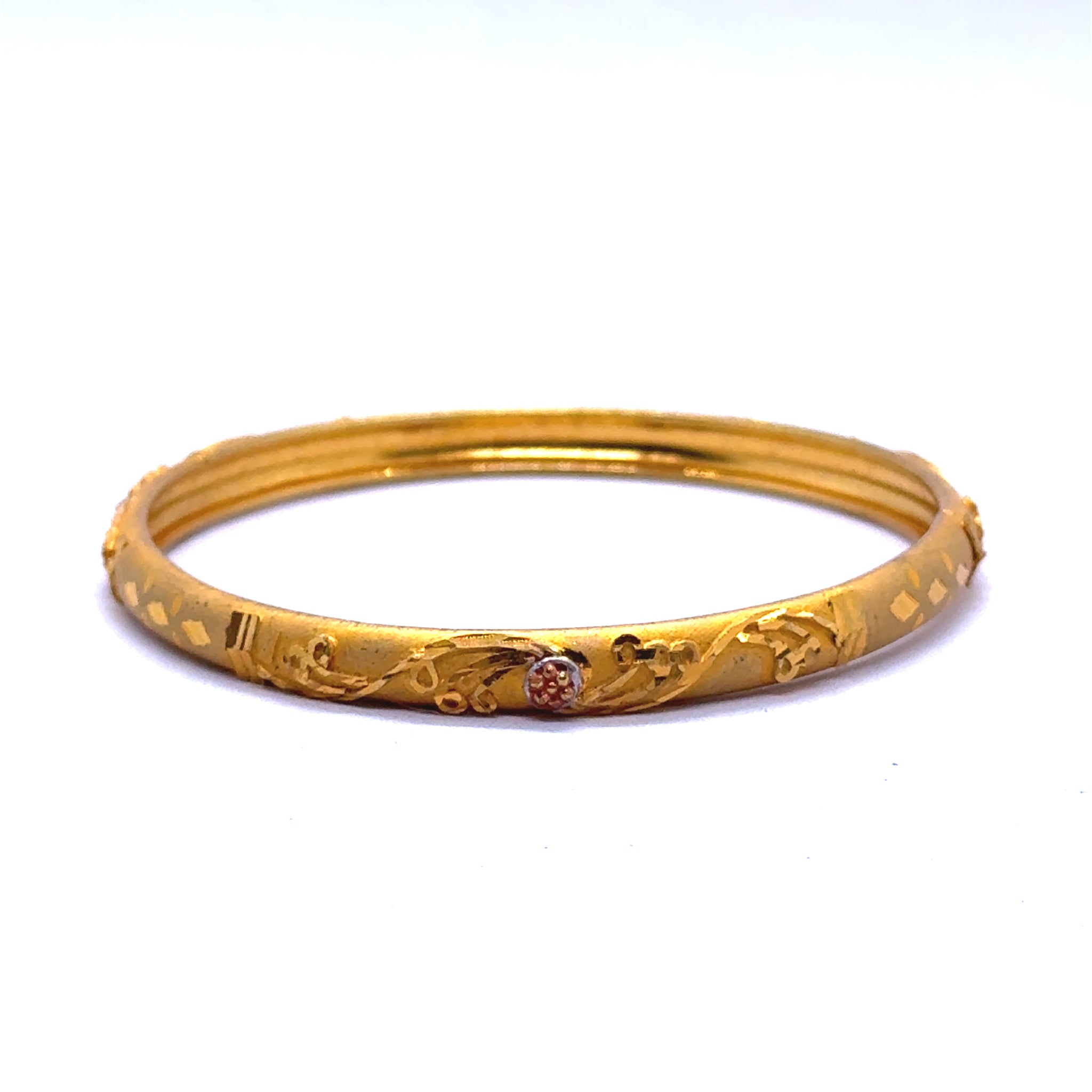Vintage-Inspired Yellow Gold Plated Bangles with Detailed Geometric Engravings and Traditional Electroplated Gold Bangle