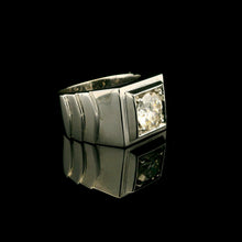 9K White Gold Signet Ring | Bold Square Bezel Solitaire | Solid Stepped Shoulders Design Jewelry