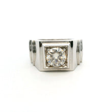 9K White Gold Signet Ring | Bold Square Bezel Solitaire | Solid Stepped Shoulders Design Jewelry