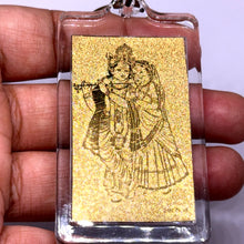 Radha Krishna 24K Gold Foil Talisman Laser Engraved Devotional Art Keychain