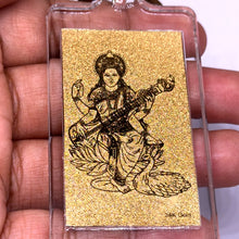 Goddess Saraswati Double-Sided 24K Gold Foil Keychain Engraved Wisdom & Spiritual Gift