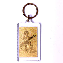 Goddess Saraswati Double-Sided 24K Gold Foil Keychain Engraved Wisdom & Spiritual Gift