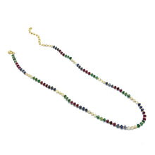 Mix Semiprecious 925 Sterling Silver Station Necklace with Natural Emerald Ruby Sapphire 4mm Faceted Rondelle Beaded Gemstone Energy Blend