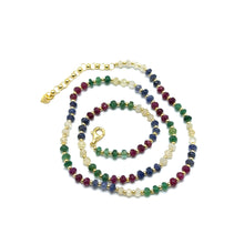 Mix Semiprecious 925 Sterling Silver Station Necklace with Natural Emerald Ruby Sapphire 4mm Faceted Rondelle Beaded Gemstone Energy Blend