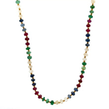 Mix Semiprecious 925 Sterling Silver Station Necklace with Natural Emerald Ruby Sapphire 4mm Faceted Rondelle Beaded Gemstone Energy Blend