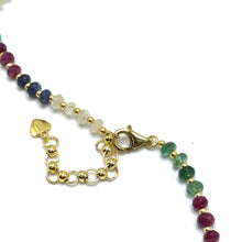 Mix Semiprecious 925 Sterling Silver Station Necklace with Natural Emerald Ruby Sapphire 4mm Faceted Rondelle Beaded Gemstone Energy Blend