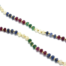 Mix Semiprecious 925 Sterling Silver Station Necklace with Natural Emerald Ruby Sapphire 4mm Faceted Rondelle Beaded Gemstone Energy Blend