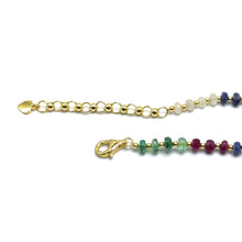 Mix Semiprecious 925 Sterling Silver Station Necklace with Natural Emerald Ruby Sapphire 4mm Faceted Rondelle Beaded Gemstone Energy Blend