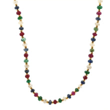 925 Sterling Silver Station Necklace with Natural Emerald Ruby Sapphire Precious 4mm Faceted Rondelle Beaded Gemstone Harmony Stone