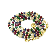 Sterling Silver 925 Station Necklace with Natural Emerald Ruby Sapphire Precious 4mm Faceted Rondelle Beaded Gemstone Harmony Stone