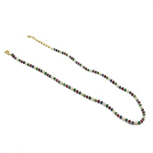 Sterling Silver 925 Station Necklace with Natural Emerald Ruby Sapphire Precious 4mm Faceted Rondelle Beaded Gemstone Harmony Stone