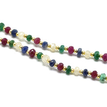 Sterling Silver 925 Station Necklace with Natural Emerald Ruby Sapphire Precious 4mm Faceted Rondelle Beaded Gemstone Harmony Stone