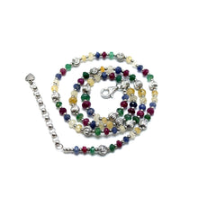 Premium 925 Sterling Silver Station Necklace with Natural Ruby Emerald Sapphire Mix 4mm Faceted Rondelle Beads Gemstone Balance Energy