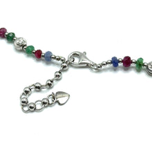 Premium 925 Sterling Silver Station Necklace with Natural Ruby Emerald Sapphire Mix 4mm Faceted Rondelle Beads Gemstone Balance Energy