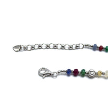 Premium 925 Sterling Silver Station Necklace with Natural Ruby Emerald Sapphire Mix 4mm Faceted Rondelle Beads Gemstone Balance Energy