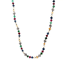 Premium 925 Sterling Silver Station Necklace with Natural Ruby Emerald Sapphire Mix 4mm Faceted Rondelle Beads Gemstone Balance Energy