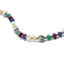 Premium 925 Sterling Silver Station Necklace with Natural Ruby Emerald Sapphire Mix 4mm Faceted Rondelle Beads Gemstone Balance Energy