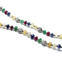 Premium 925 Sterling Silver Station Necklace with Natural Ruby Emerald Sapphire Mix 4mm Faceted Rondelle Beads Gemstone Balance Energy