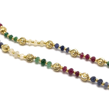 Heritage 925 Sterling Silver Station Necklace with Natural Sapphire Ruby Emerald 4mm Faceted Rondelle Beads Gemstone Harmony Stone