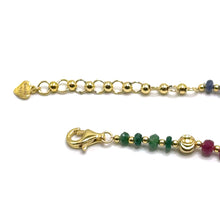 Heritage 925 Sterling Silver Station Necklace with Natural Sapphire Ruby Emerald 4mm Faceted Rondelle Beads Gemstone Harmony Stone