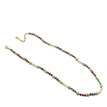 Heritage 925 Sterling Silver Station Necklace with Natural Sapphire Ruby Emerald 4mm Faceted Rondelle Beads Gemstone Harmony Stone