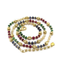 Heritage 925 Sterling Silver Station Necklace with Natural Sapphire Ruby Emerald 4mm Faceted Rondelle Beads Gemstone Harmony Stone