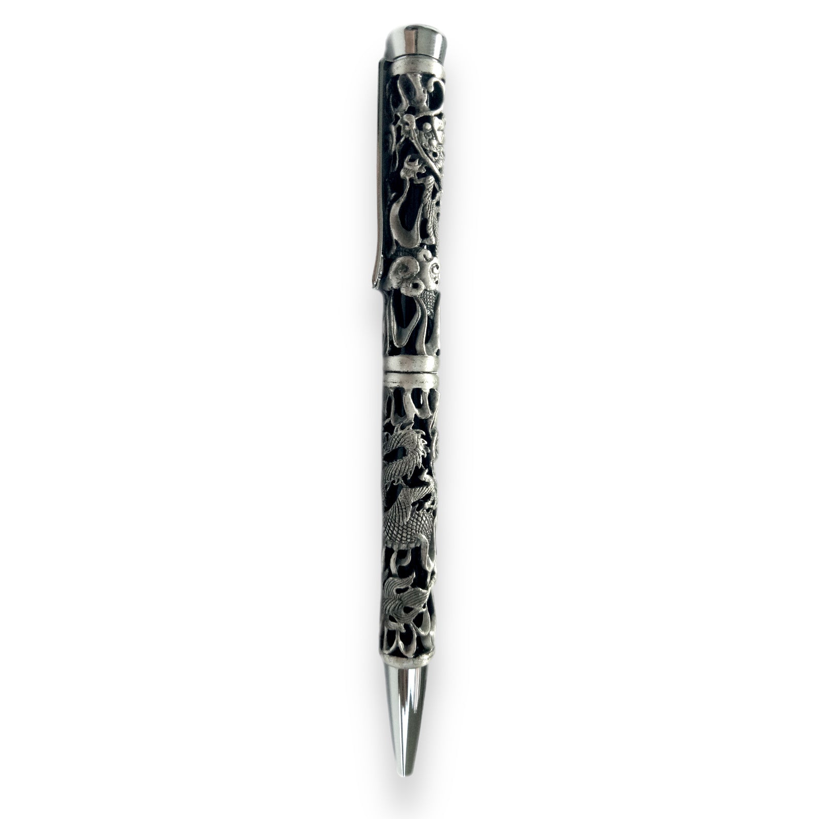 Luxury Black Handcrafted Writing Pen With Dragon Embossed Carving