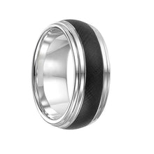 Tungsten Ring Domed Two Tone Double Step Edge Black Brushed Matte Finish Band